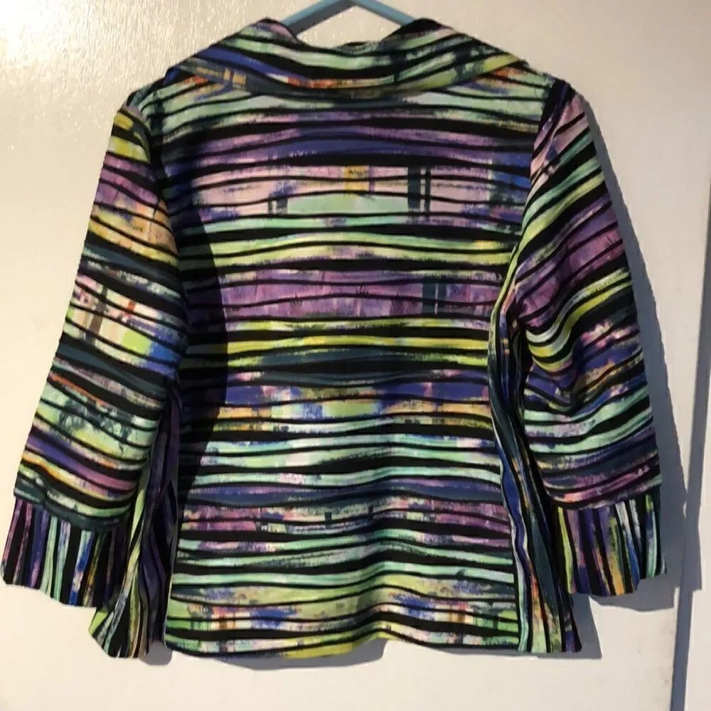 IC by Connie K womens blazer stripe black green pink size M - Picture 5 of 14
